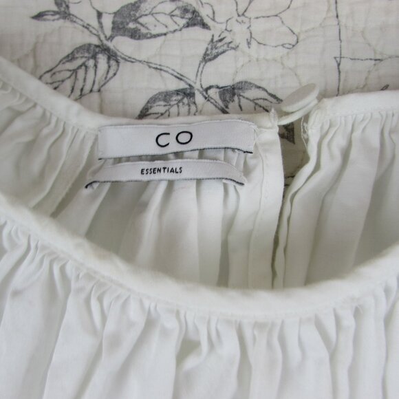 EUC $495 CO ESSENTIALS White Poplin short puff sleeve gather crew neck top M - Picture 3 of 11